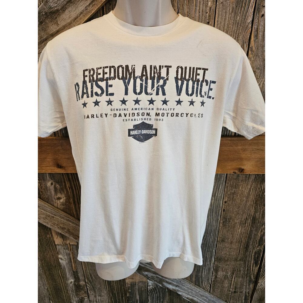 Freedom ain't quiet raise your voice harley Davidson graphic tee medium unisex ^